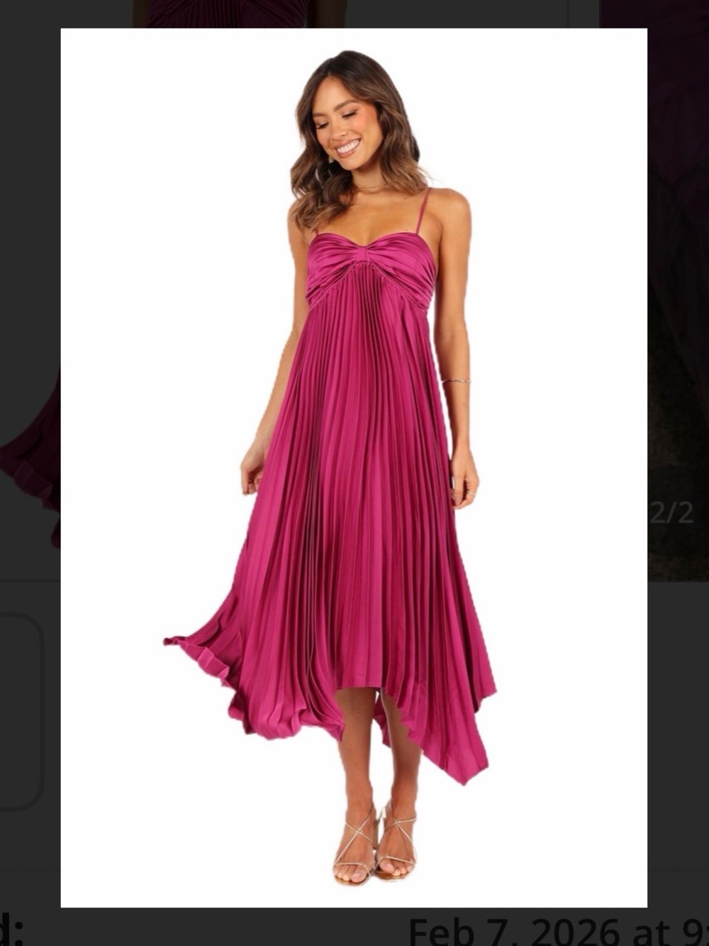 Petal & Pup Magenta Pleated High-Low Spaghetti Strap Dress